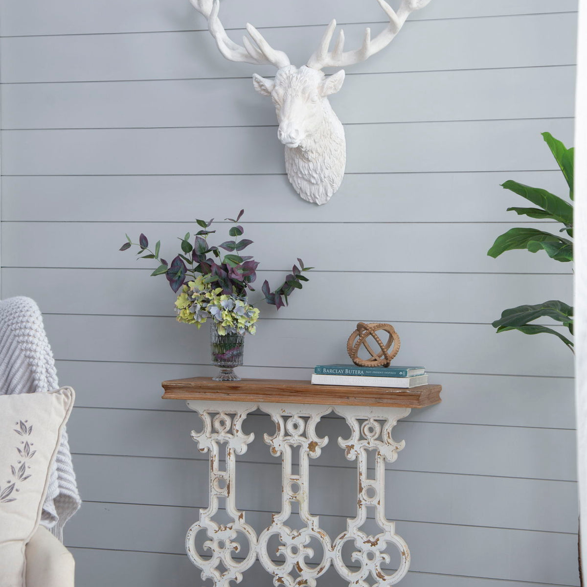 Classic Vintage Wash Console Table With Wood Top - Brown / Antique White