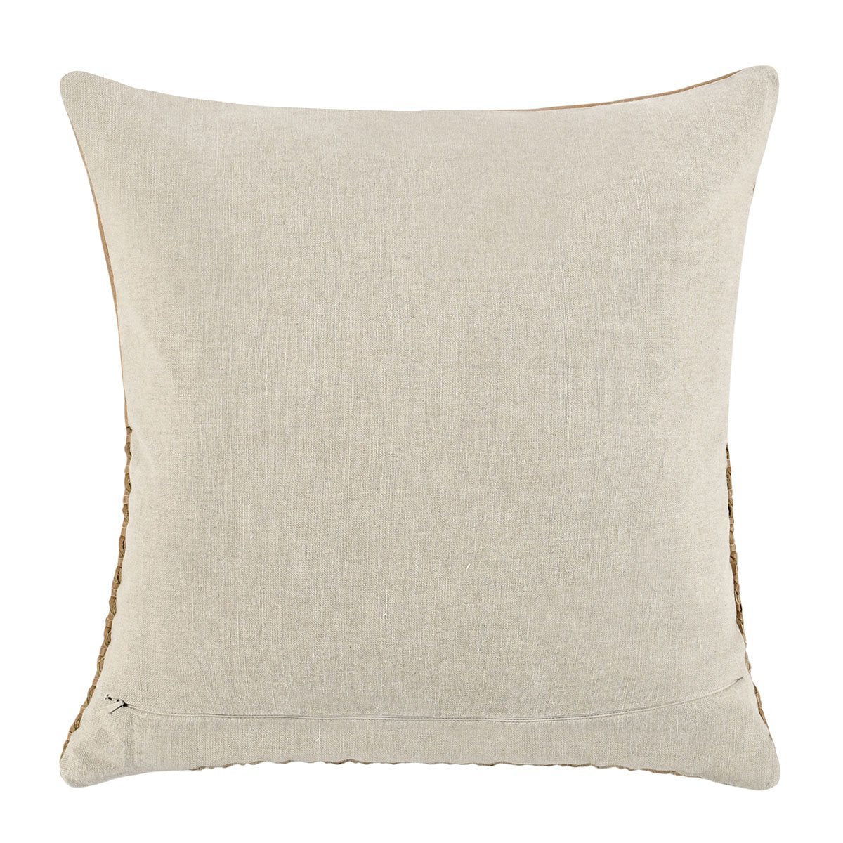 Light beige fabric pillow cover, square shape with stitched edge