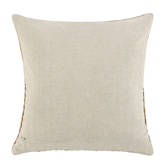 Light beige fabric pillow cover, square shape with stitched edge