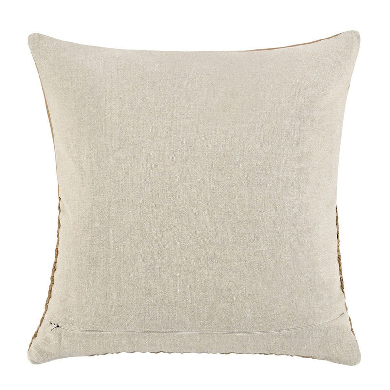 Light beige fabric pillow cover, square shape with stitched edge