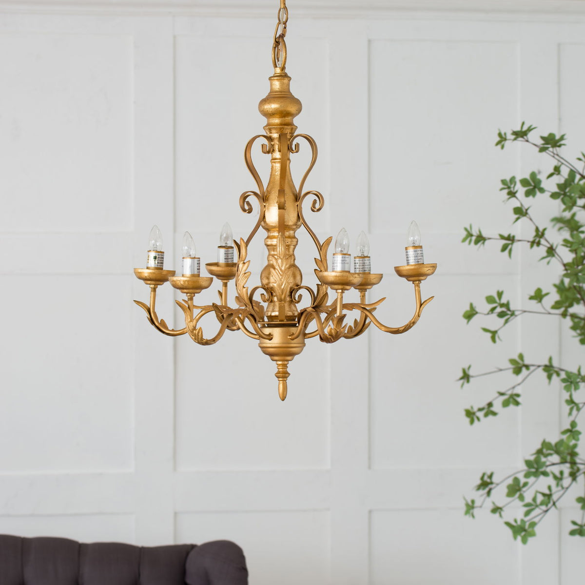 6 Light Chandelier, Hanging Light Fixture With Adjustable Chain For Kitchen Dining Room Foyer Entryway, Bulb Not Included - Gold