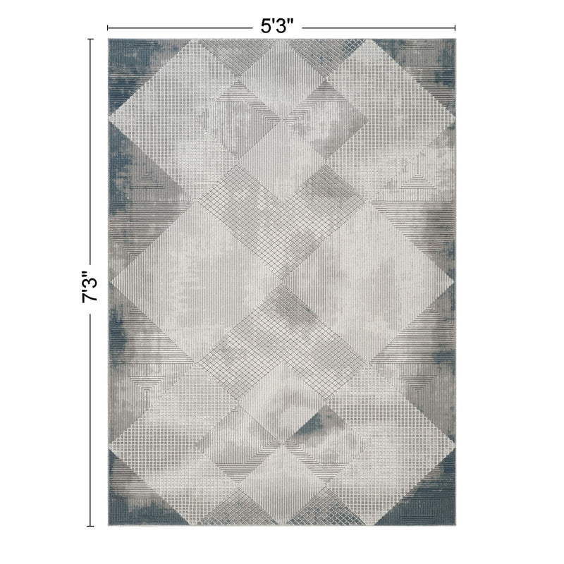 Geometrix - 5'3" X 7'3" Area Rug With Geometric, 3D Effect - Gray / Ivory