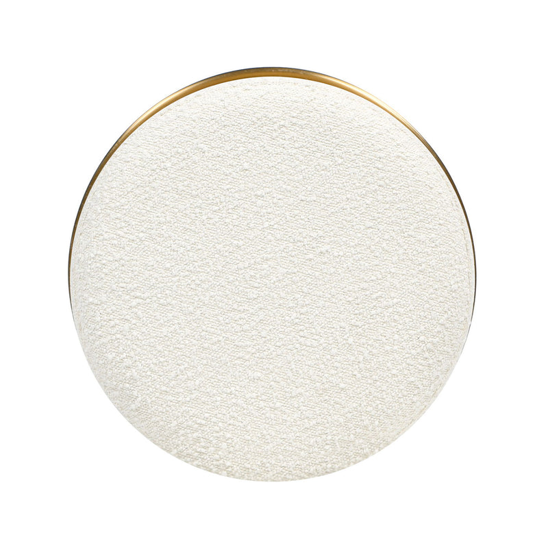 Ivory round upholstered stool seat top with speckled fabric texture