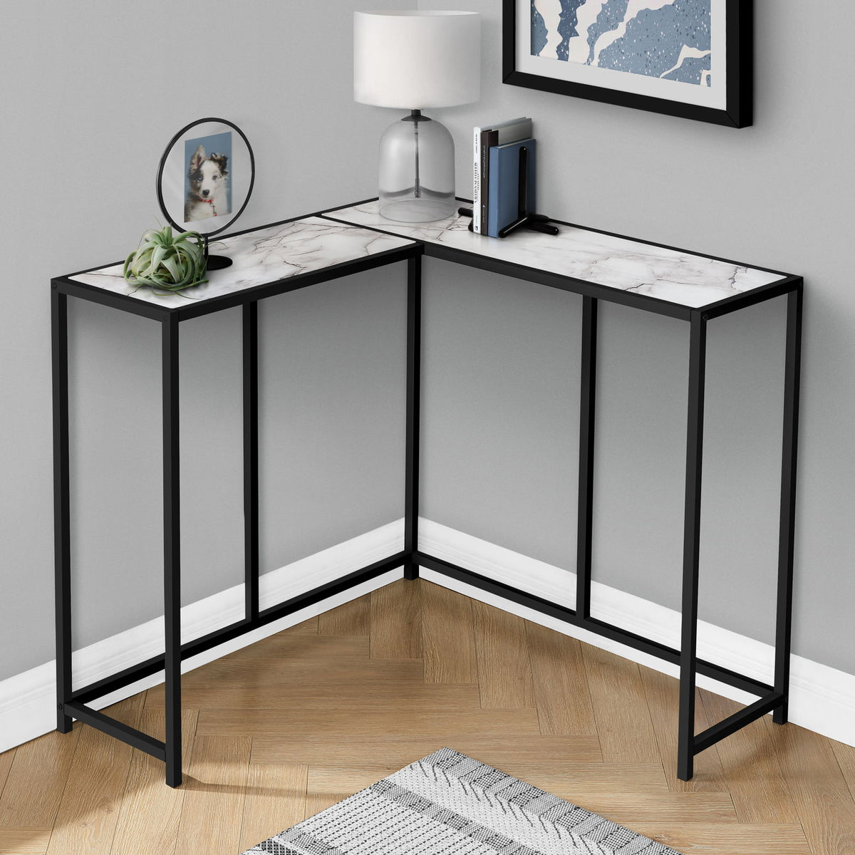 Corner Accent Console Table For Entryway, Unique L-Shaped Design
