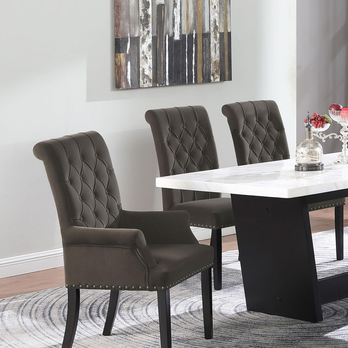 Alana Velvet Upholstered Dining Arm Chair Brown