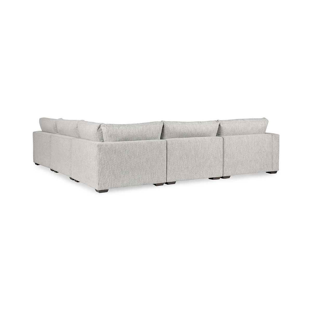 Ivory upholstered modular sectional sofa with L-shaped chaise and square seat cushions