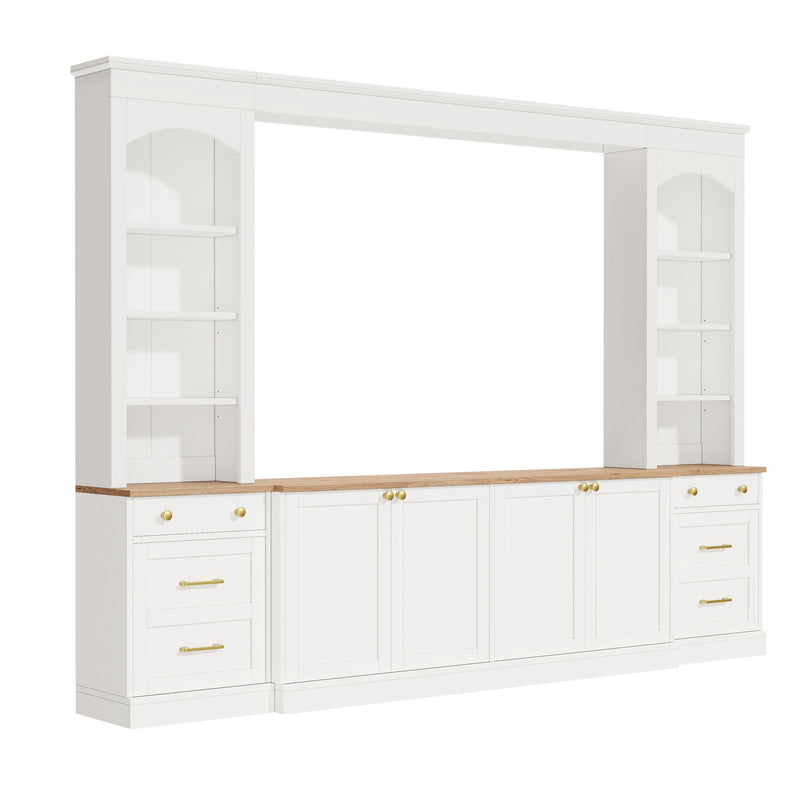 Arched Entertainment Center Wall Unit With Bookshelf, Retro Large TV Stand