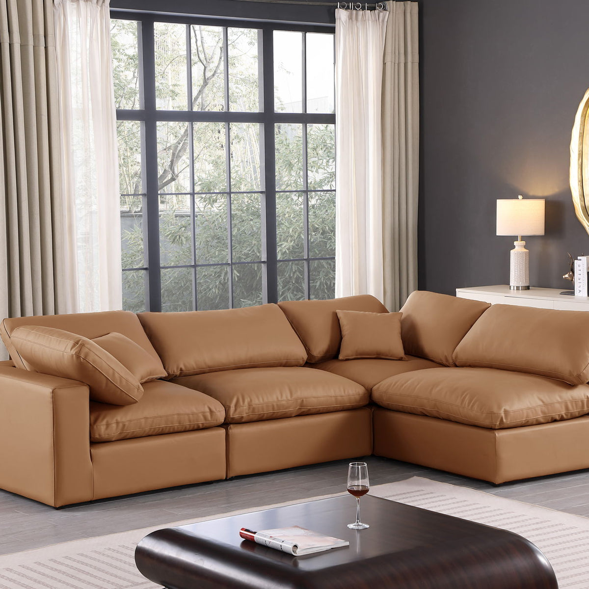 Comfy - 4 Piece Faux Leather Modular Armless Sectional