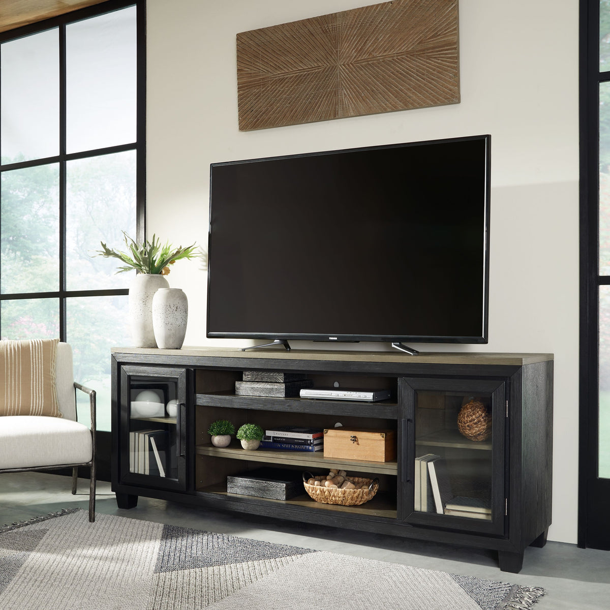 Foyland - Black / Brown - XL TV Stand w/Fireplace Option