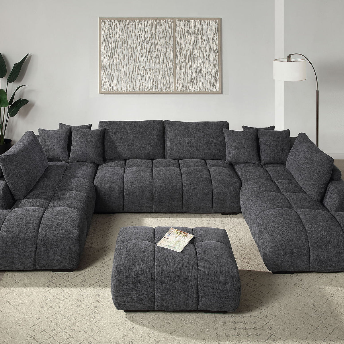 Chosen - Sectional Sofa With Toss Pillows With 2 Chaises With Ottoman - Gray
