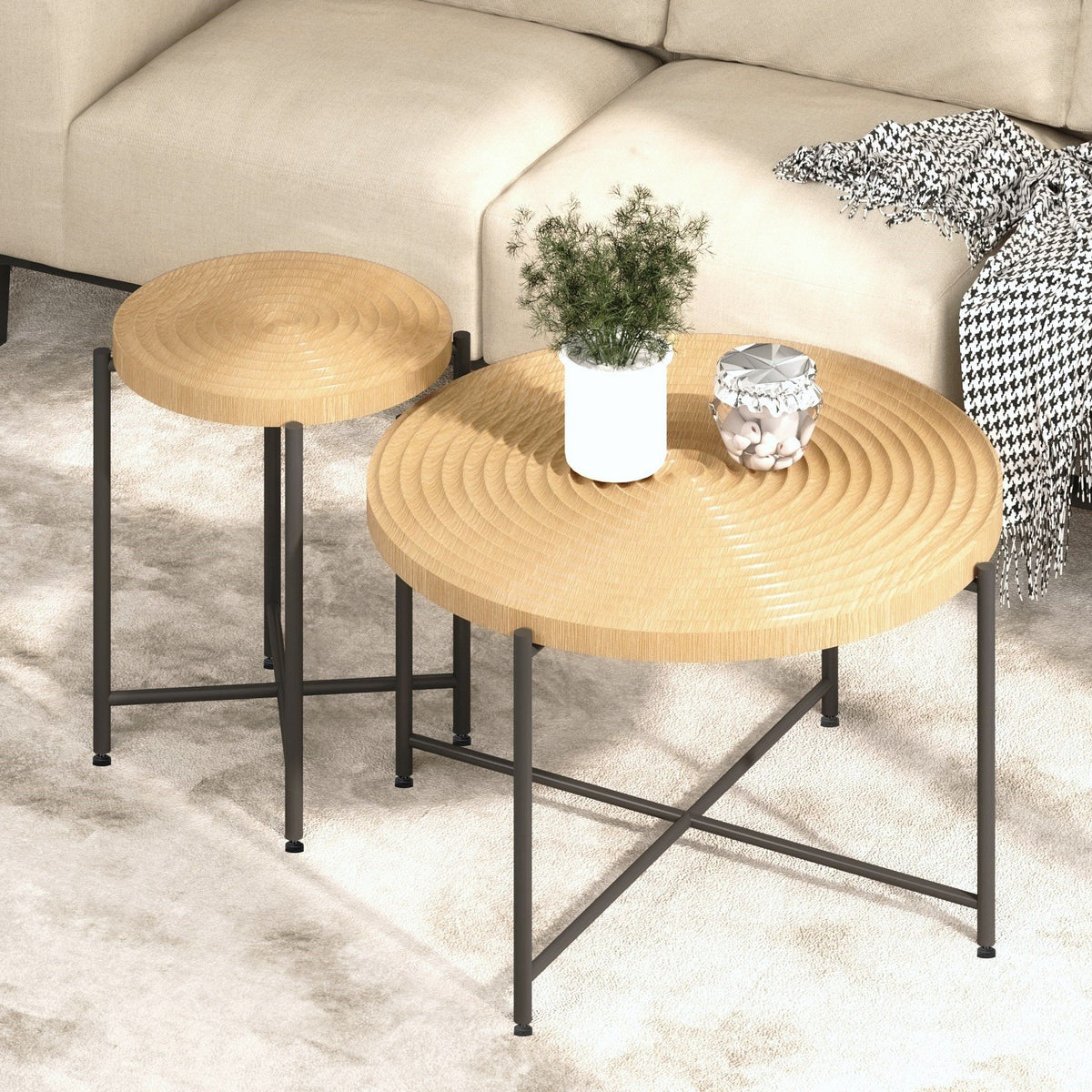 Coffee And End Table Set Waterproof Cover, Distressed Cylindrical Design, Legs Classic Rustic Charm (Set of 2)