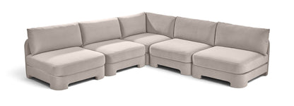 Light gray velvet 5-piece armless sectional sofa with corner and ottoman-style seats