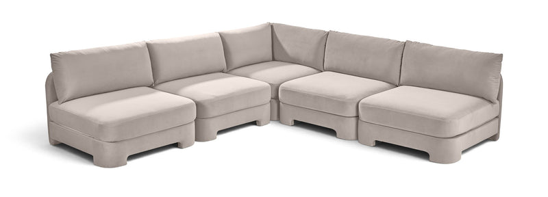 Light gray velvet 5-piece armless sectional sofa with corner and ottoman-style seats