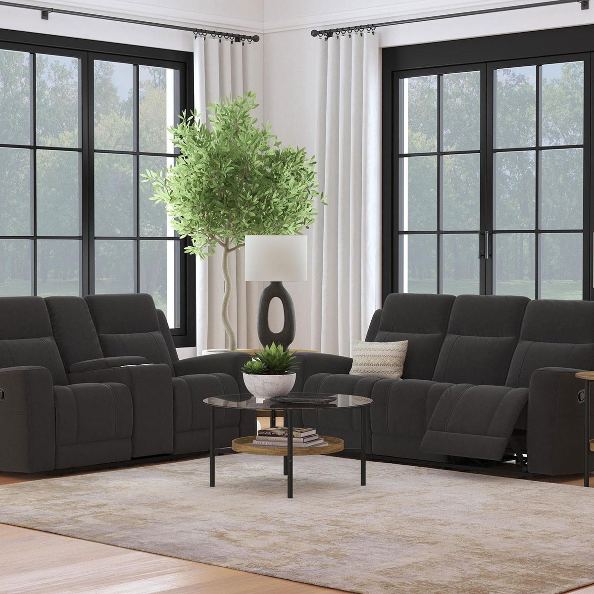 Brentwood 2-piece Upholstered Reclining Sofa Set Charcoal