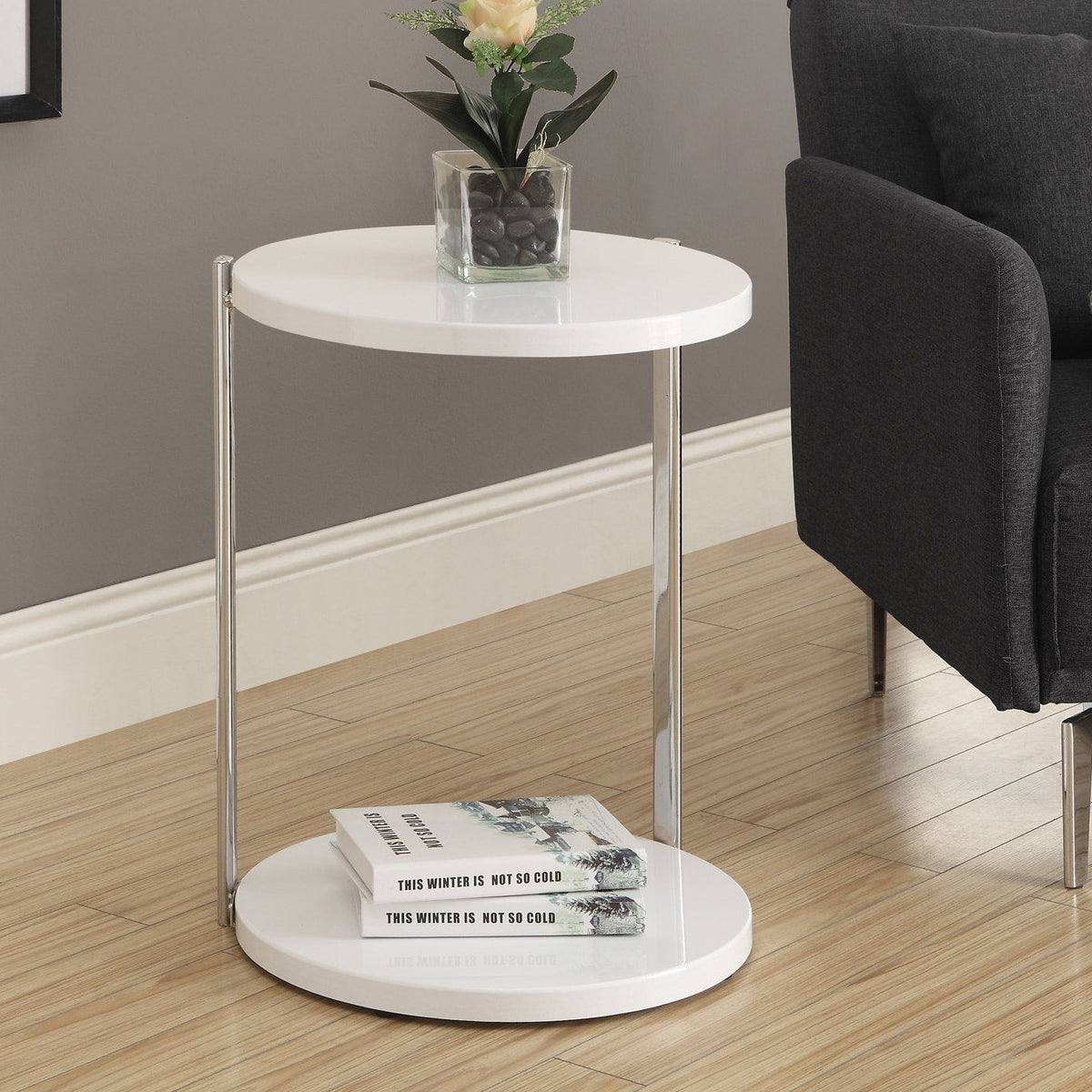 Accent Table Round For Living Room - White