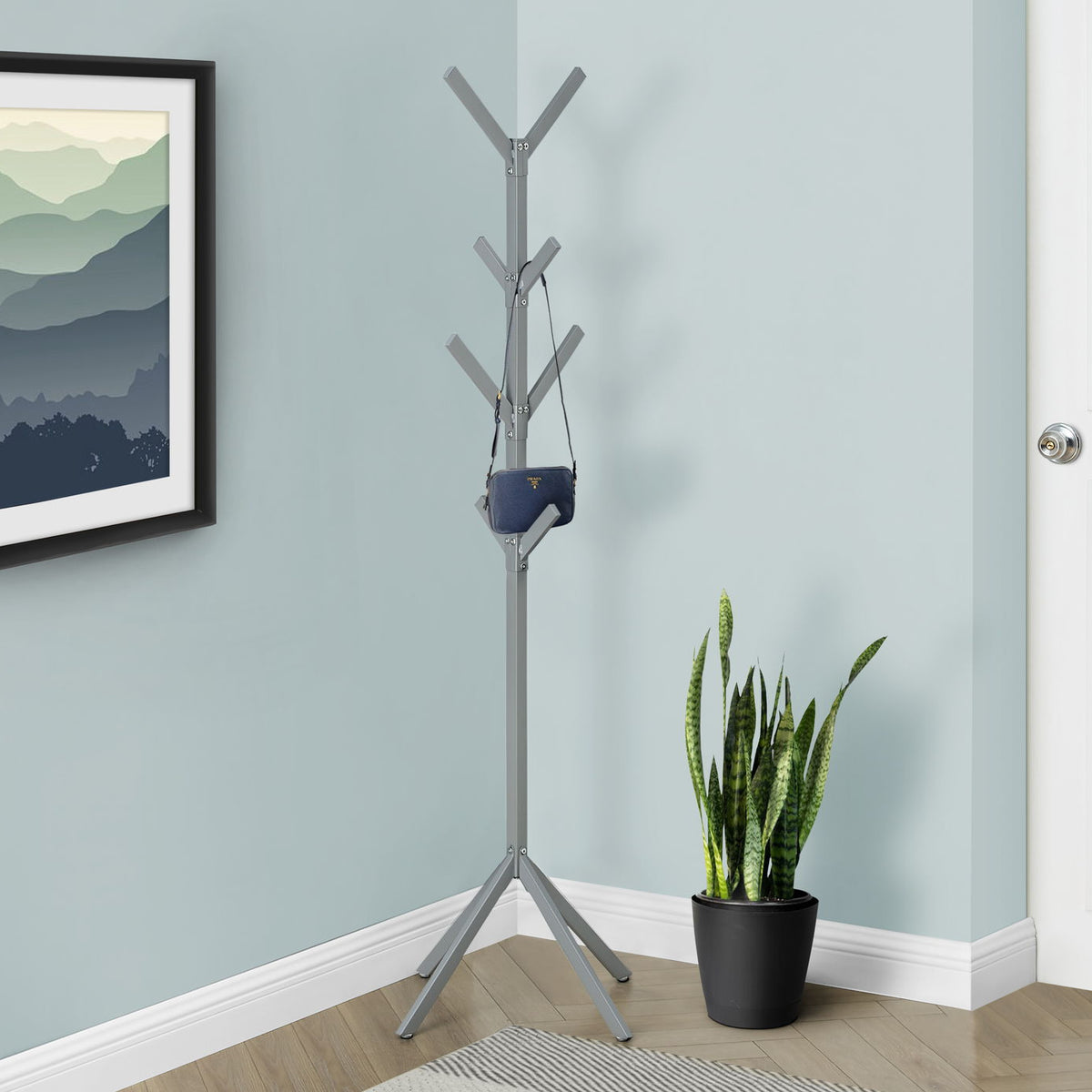 Coat Rack, Hall Tree, Free Standing, 8 Hooks, Entryway, Contemporary & Modern