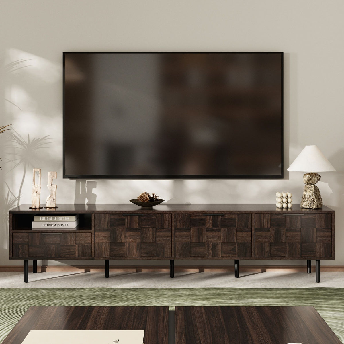 78" TV Stand With Storage Cabinets For Living Room - Walnut