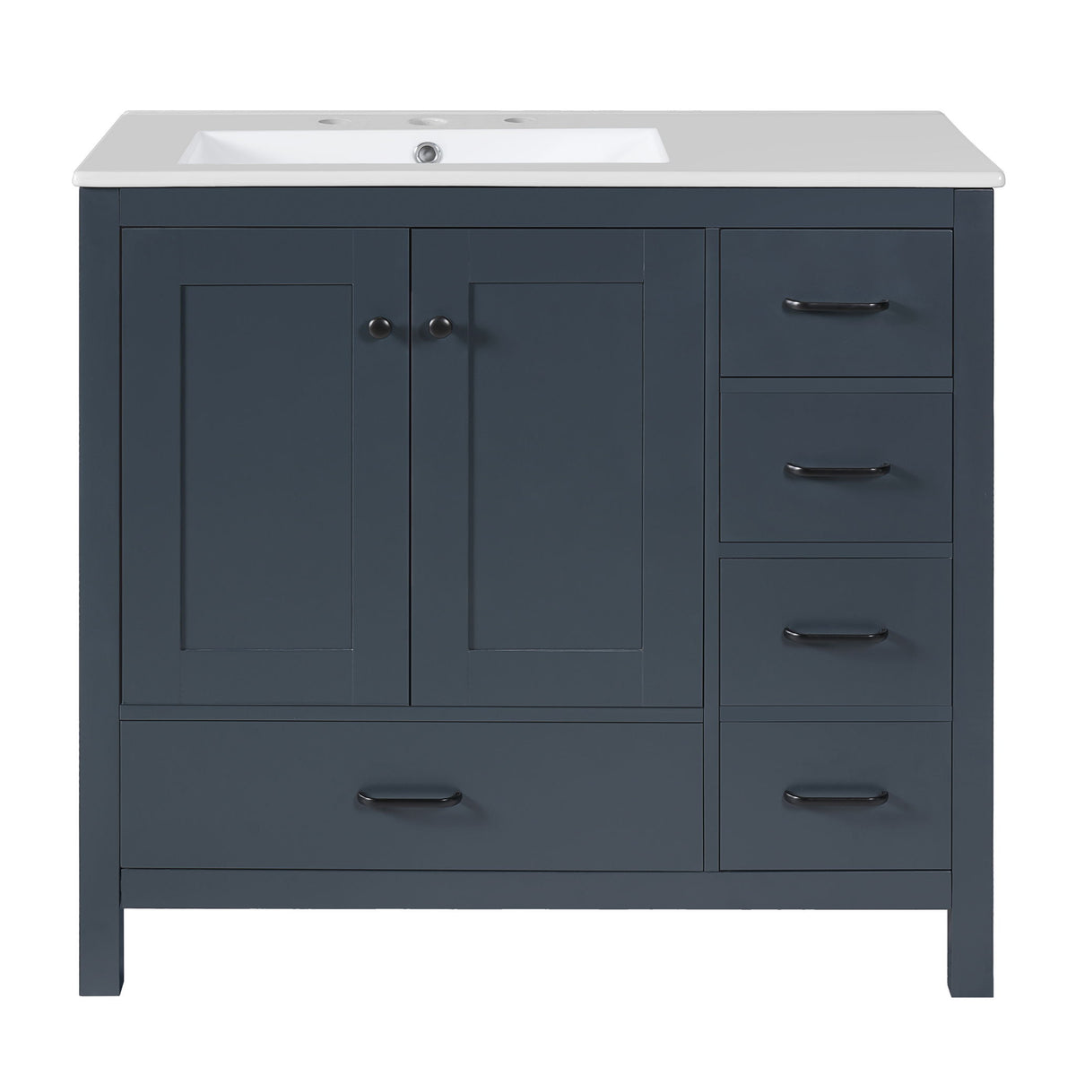 Bathroom Vanity With Sink Combo, 2 Soft Close Doors And 5 Drawers