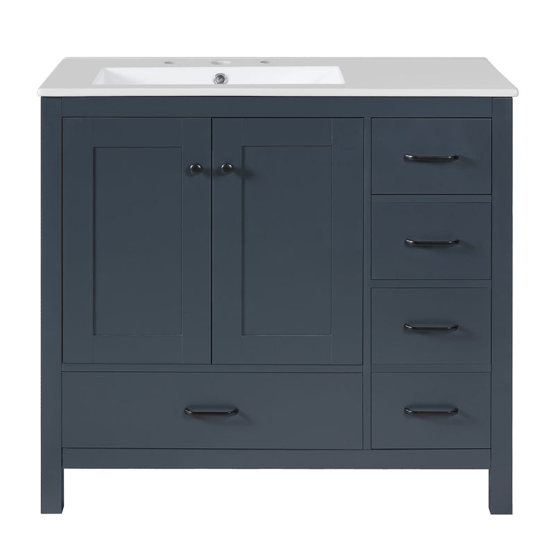Bathroom Vanity With Sink Combo, 2 Soft Close Doors And 5 Drawers