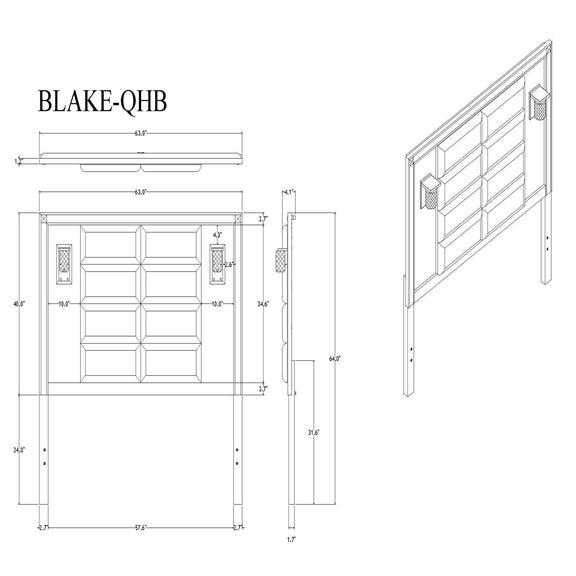 Bed frame dimension blueprint with side rails and headboard details