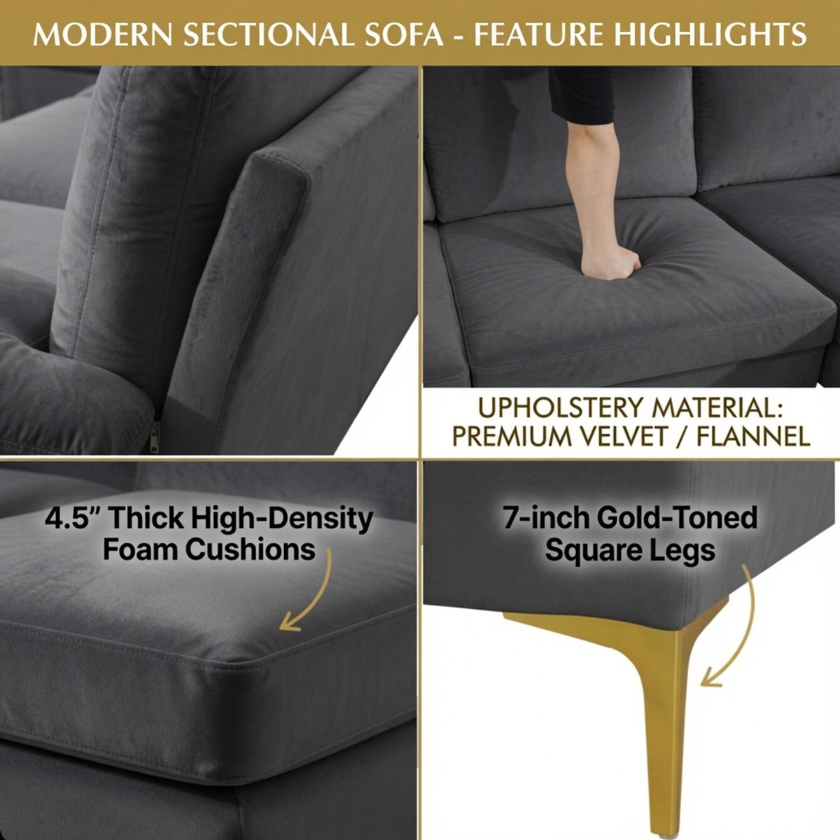 U - Shaped Sectional Sofa With Double Chaise
