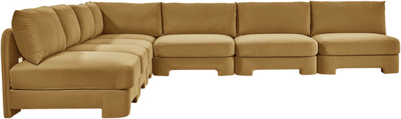 Light brown velvet performance sectional sofa with armless chaise and padded seat cushions