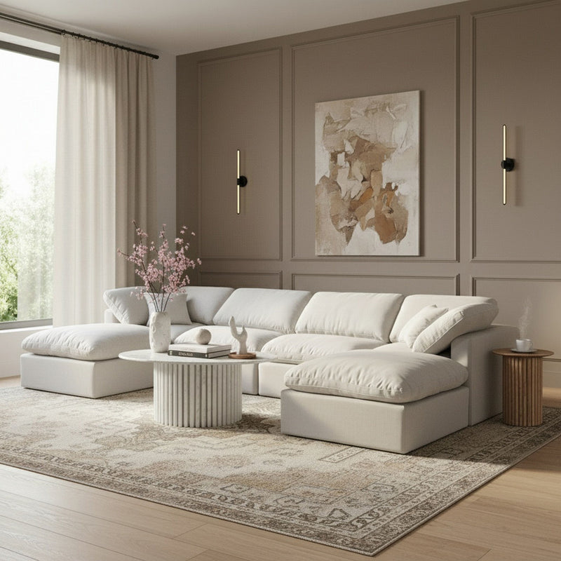 Indulge - Linen 6 Piece Modular Double Chaise Sectional - White