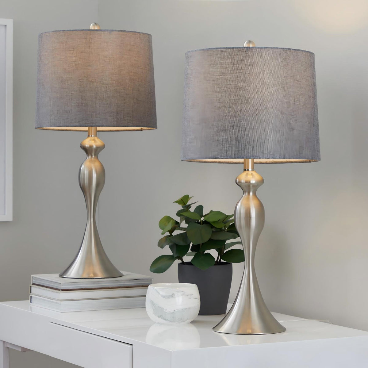 Ashland contemporary table lamp set of 2 with taupe fabric shades and gold-tone bases