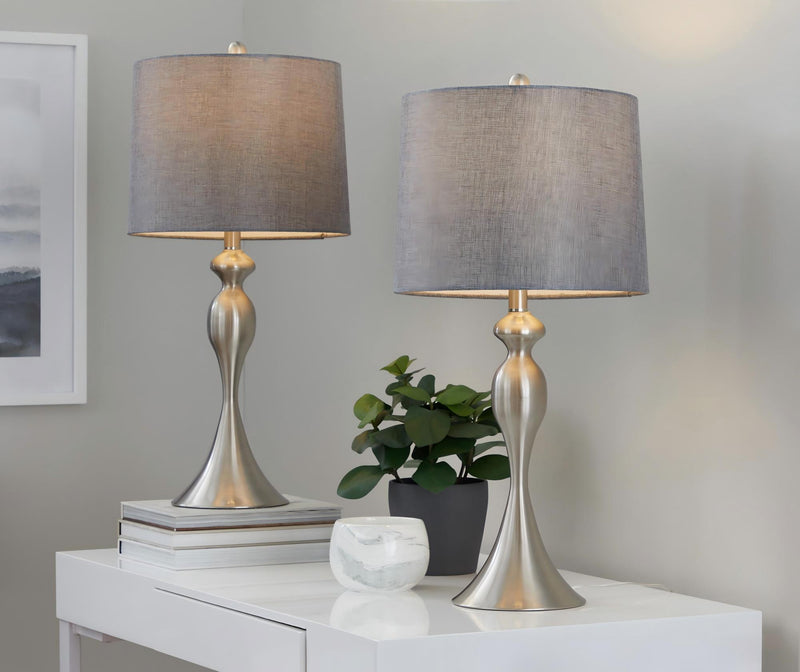 Ashland contemporary table lamp set of 2 with taupe fabric shades and gold-tone bases