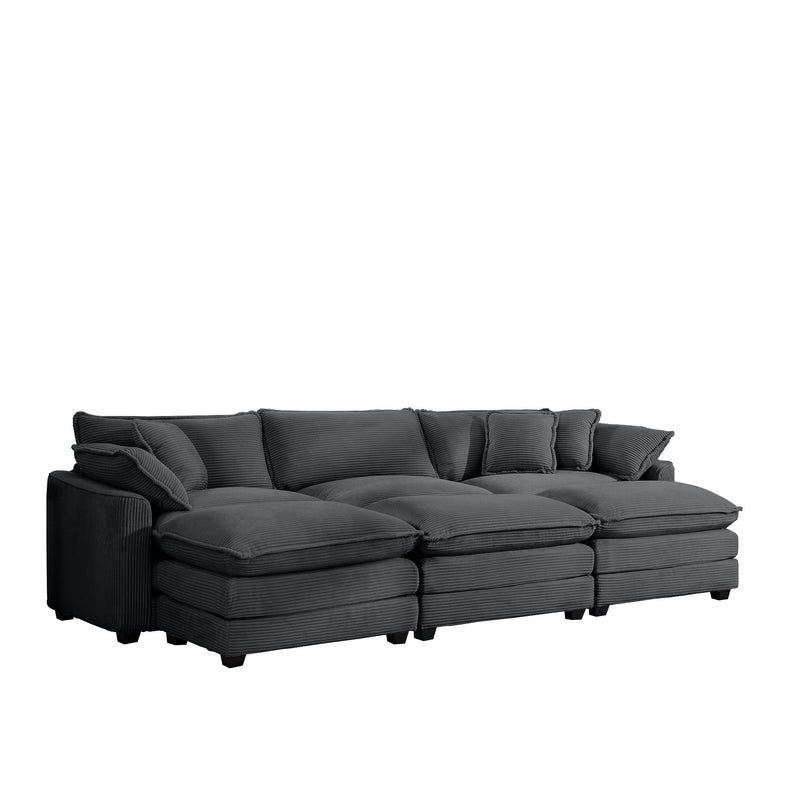 Modern Oversized Modular Cushion Sofa With Ottoman, Low Back, Deep Seating Sofa Set