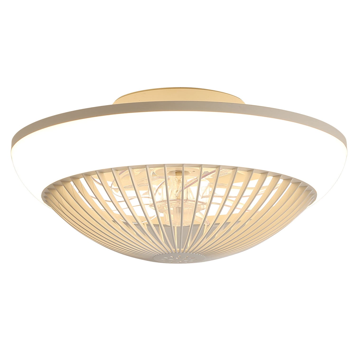 RGB Dimmable LED Enclosed Ceiling Fan With Remote Control, Bladeless Design - White