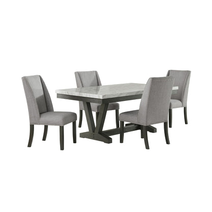 Gray 5-piece dining set: square table with four upholstered chairs
