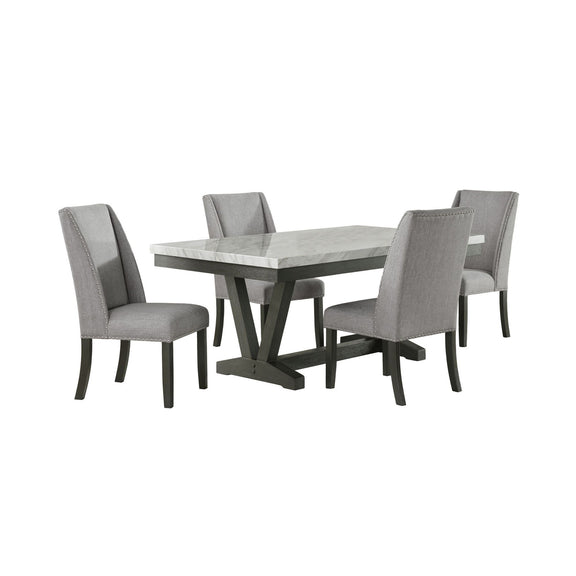 Gray 5-piece dining set: square table with four upholstered chairs