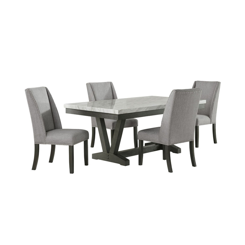Gray 5-piece dining set: square table with four upholstered chairs