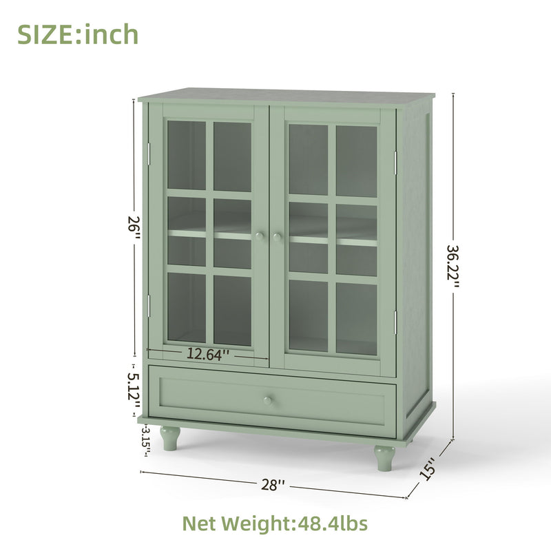 Minimalist Buffet Cabinet With Double Glass Doors And Drawer