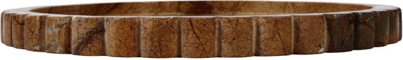 Light brown genuine marble tray side view with thick rim and scalloped edge