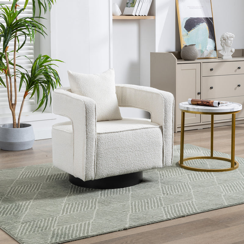 29.13'W Swivel Accent Open Back Chair Modern Comfy Sofa Chair With Black Base For Nursery Bedroom Living Room Hotel Office, Club Chair Leisure Arm Chair For Lounge, Ivory Boucle