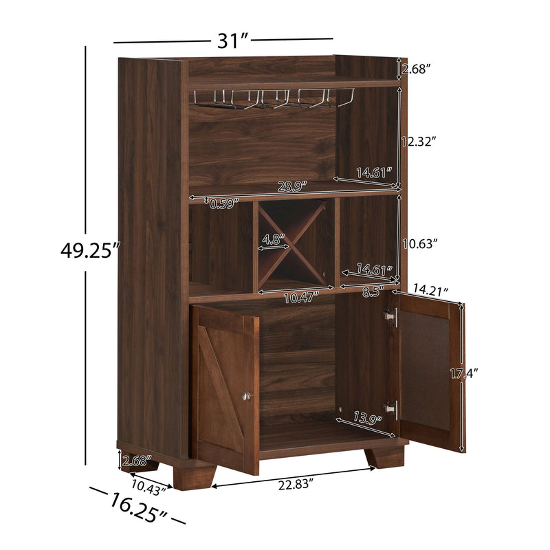 Farmhouse Style Monita Wine Cabinet With Storage Space - Walnut