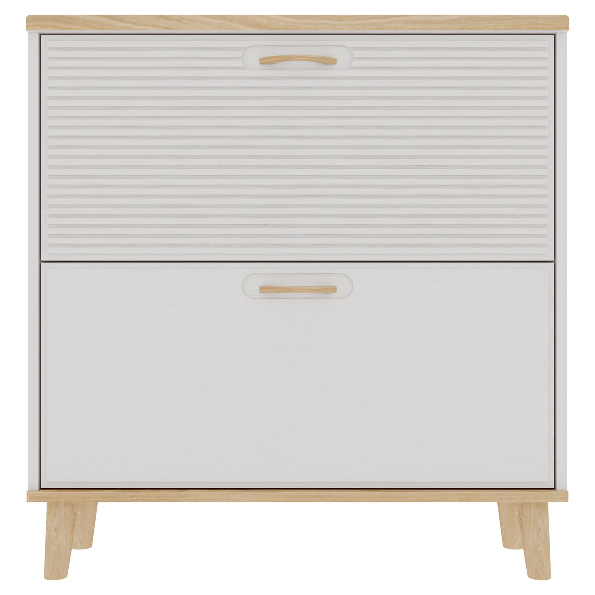 Narrow - Entryway Shoe Storage Cabinet With 2 Flip Drawers Legs - Natural / White