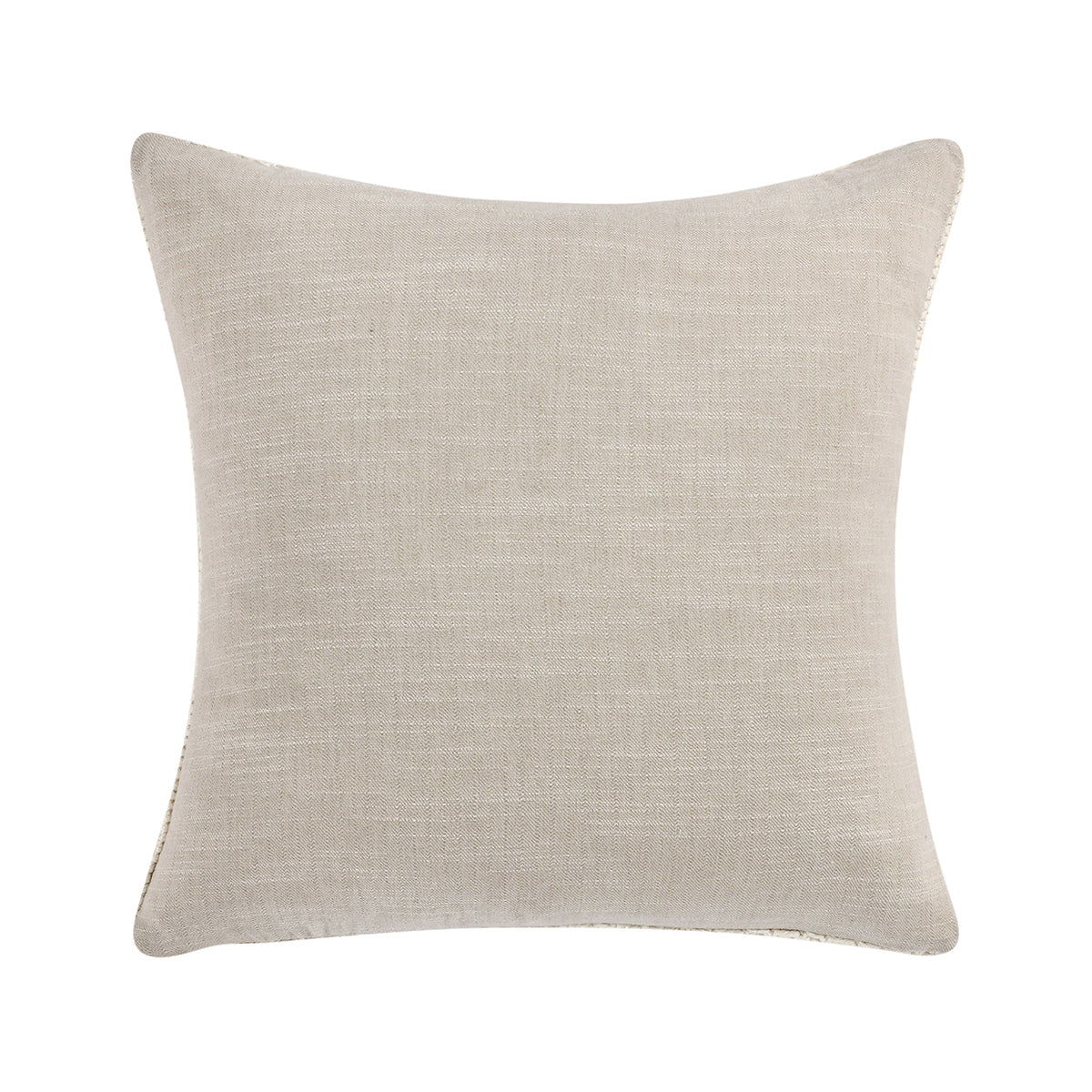 Stone gray square throw pillow in textured woven fabric with neat corners