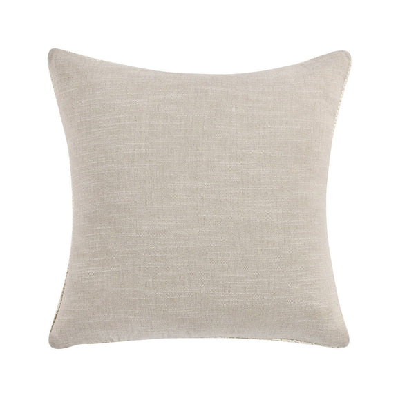 Stone gray square throw pillow in textured woven fabric with neat corners