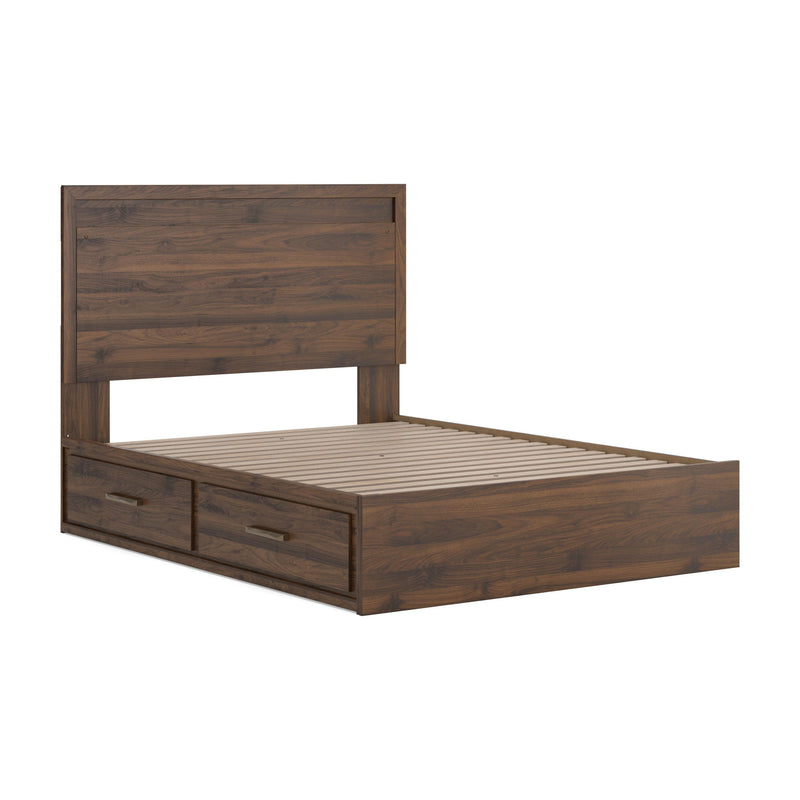 Light brown panel storage bed with slatted base and side drawer storage