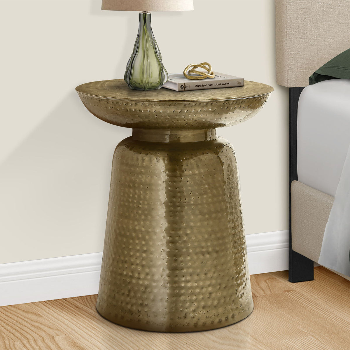 Drum Accent Side Table, Hammered Texture