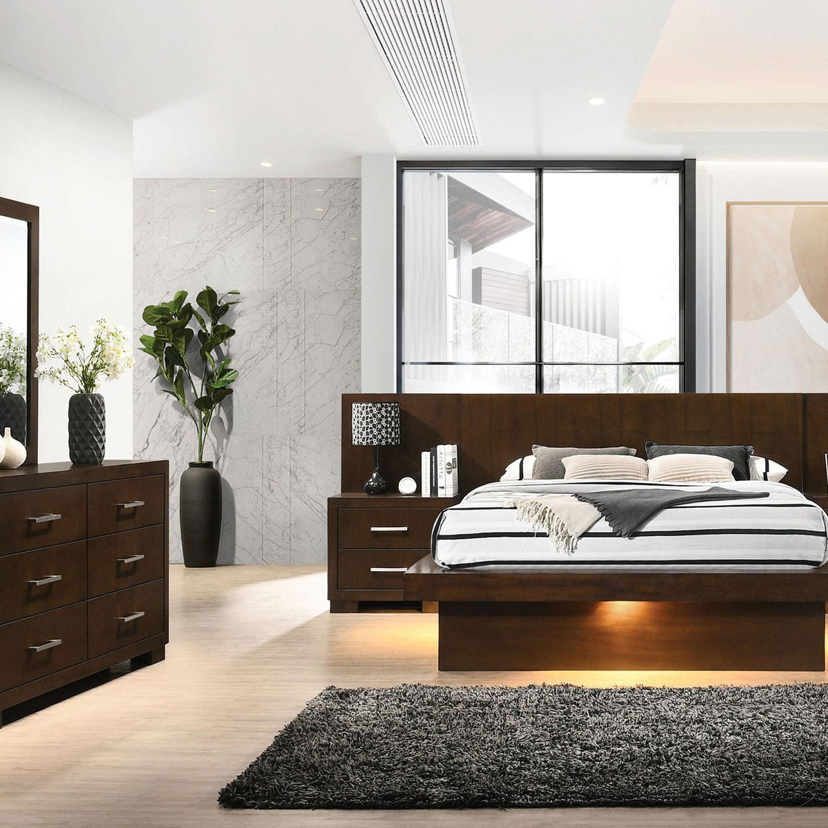Jessica 5-piece Queen LED Bedroom Set Cappuccino