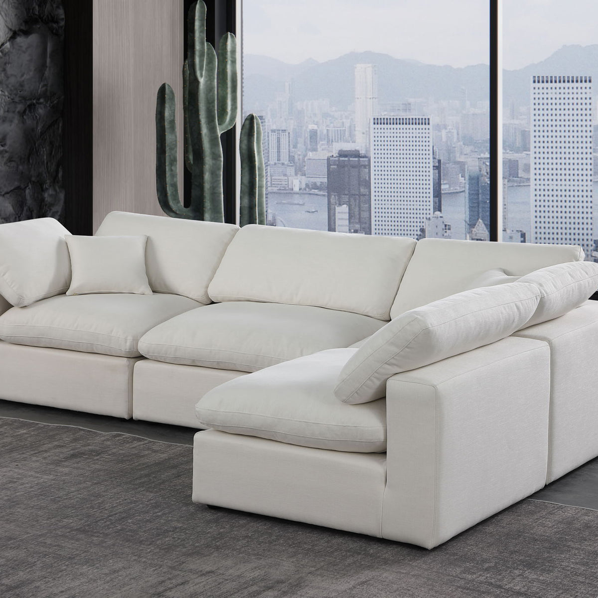 Comfy - 4 Piece Linen Fabric Modular Armless Sectional