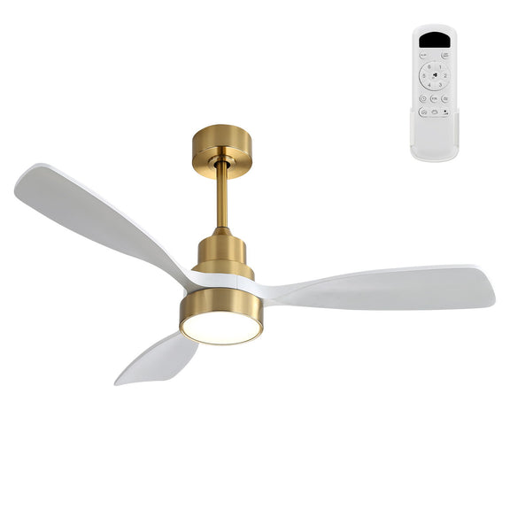 Gold 3-blade ceiling fan with light and white remote control