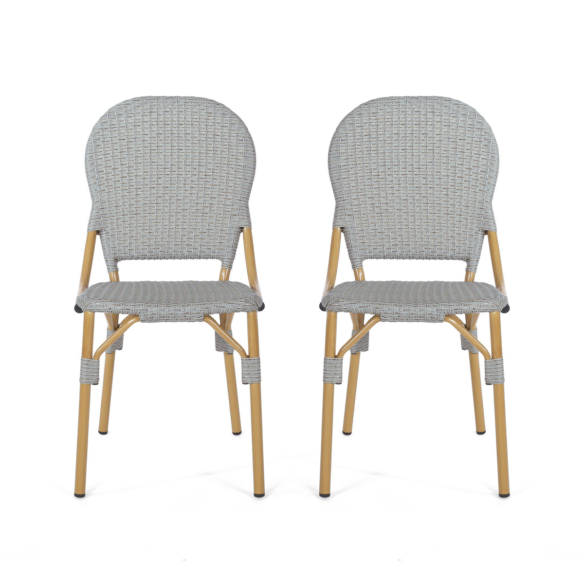 Outdoor Rattan And Aluminum Armless French Bistro Chairs (Set of 2) - Dark Gray