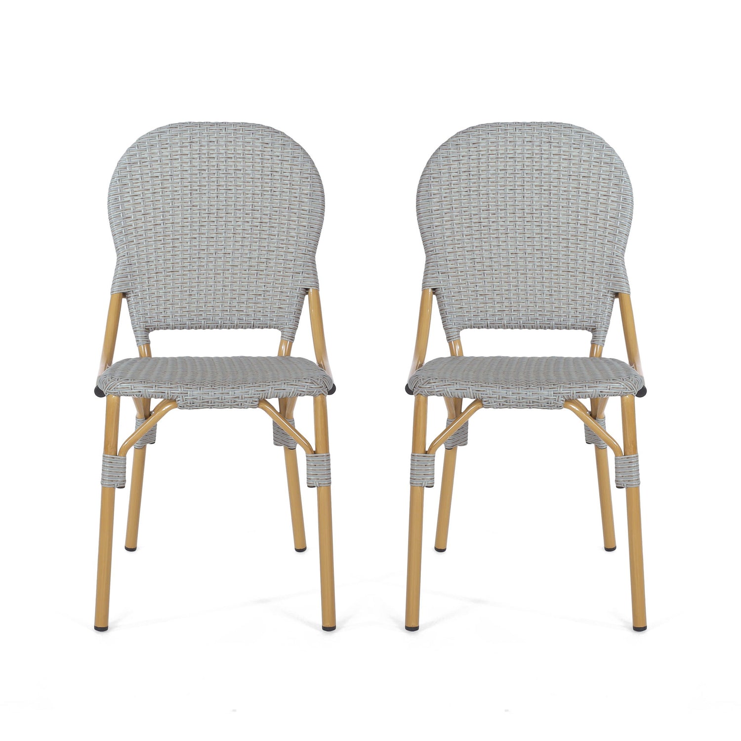 Outdoor Rattan And Aluminum Armless French Bistro Chairs (Set of 2) - Dark Gray