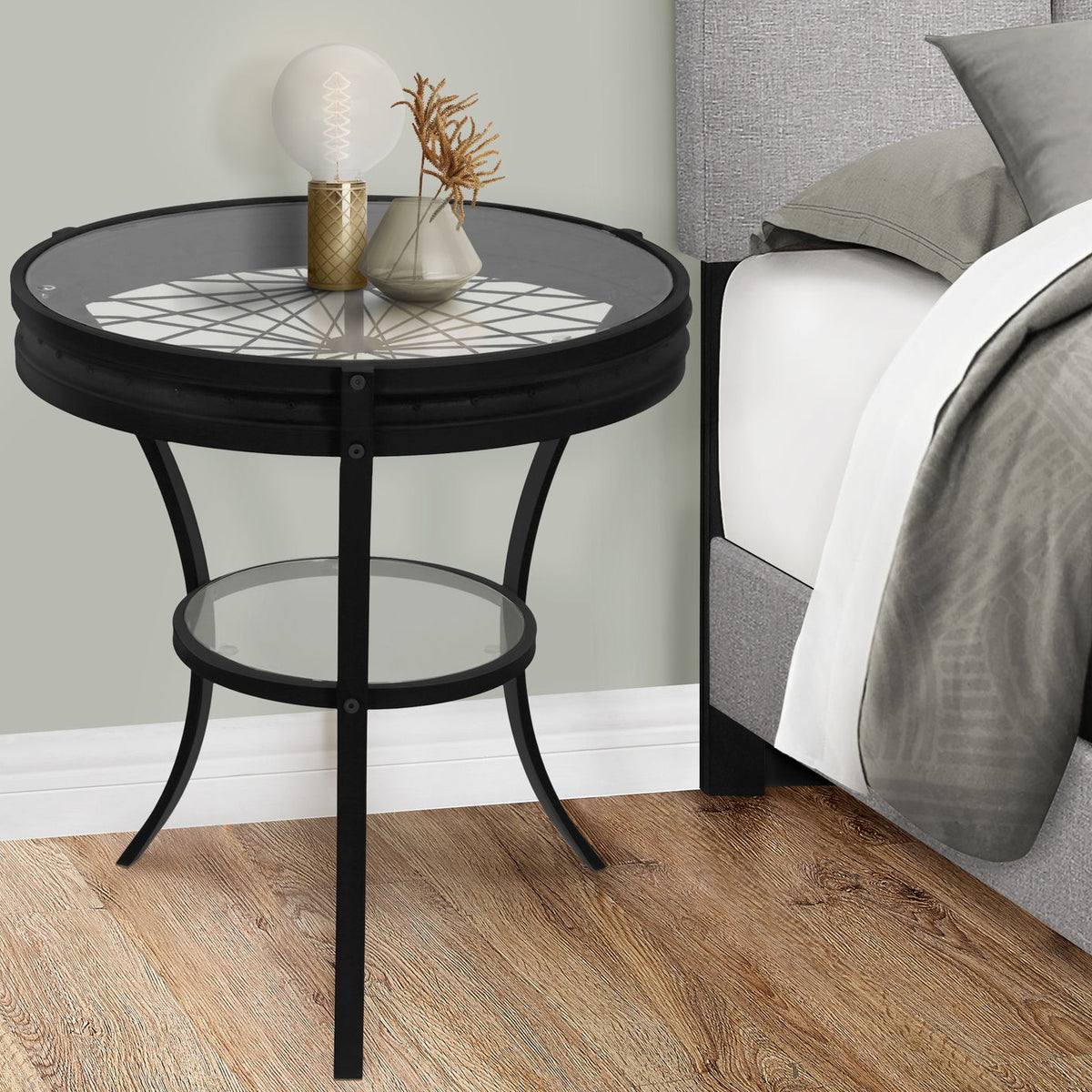 Round Accent Table, Transitional - Black