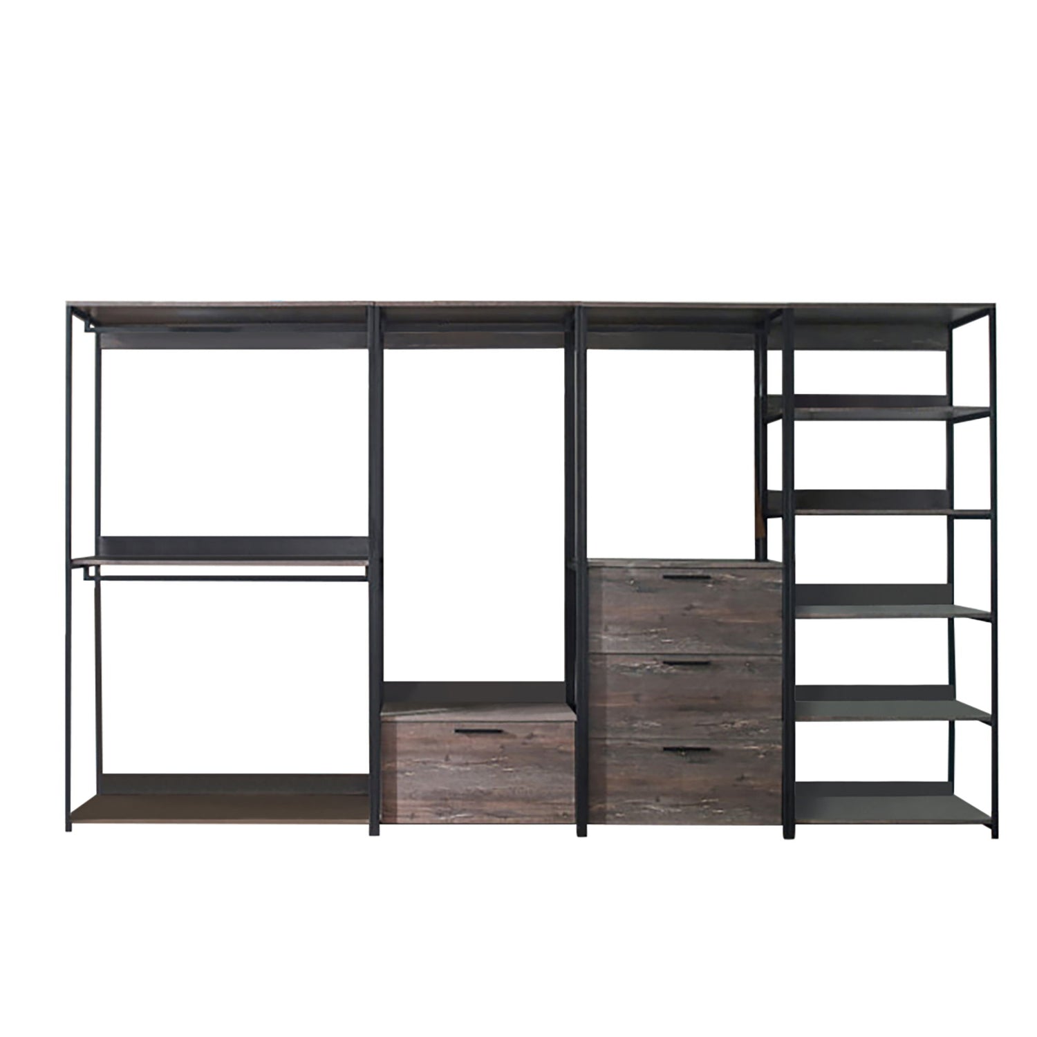 Monica - Wood Walk In Closet System, Powder Coated Metal Frame And Melamine - Rustic